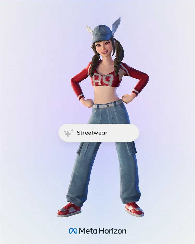Meta Horizon avatar restyled into streetwear via an AI text prompt
